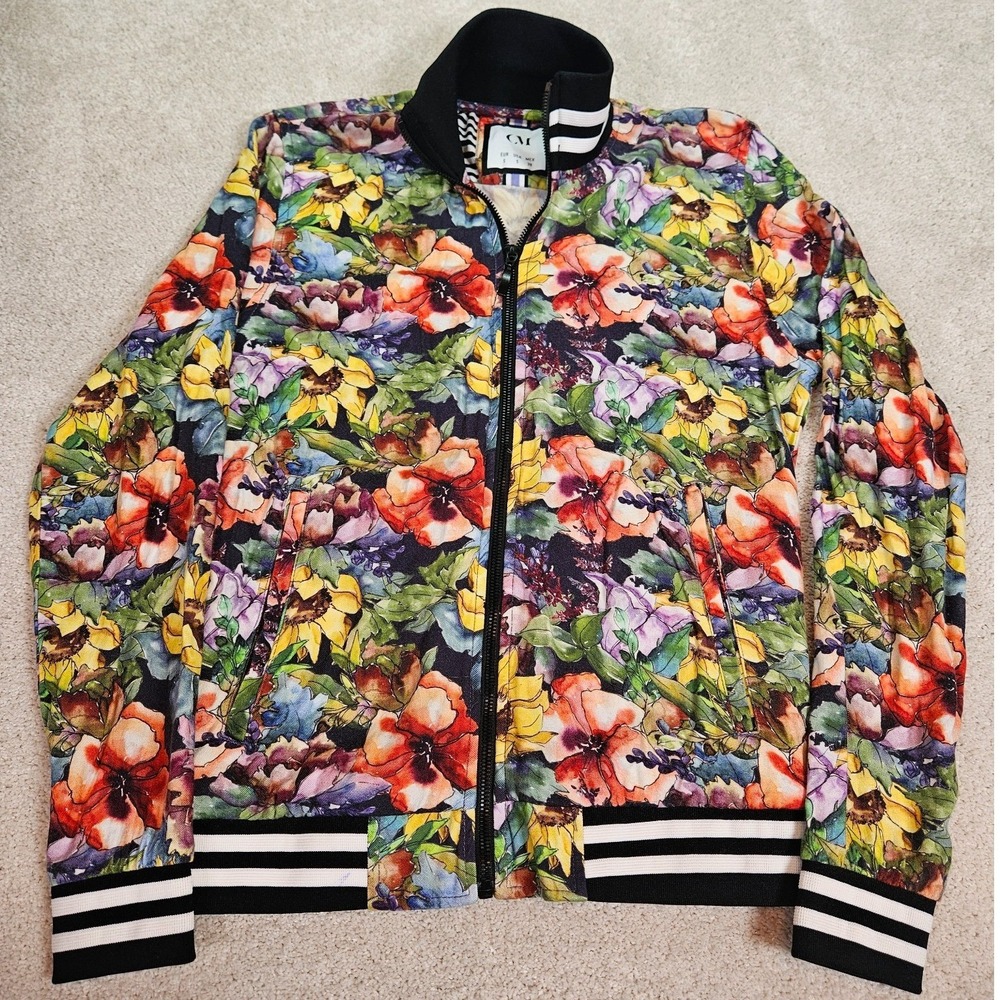 Botanical Floral Bomber Jacket Unisex S Lightweight Zip Up Cottagecore Statement